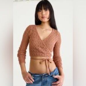 Aeropostale Open Knit Tie-Front Top in Terracotta